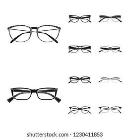 Vector illustration of glasses and frame symbol. Collection of glasses and accessory vector icon for stock.
