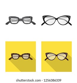 Vector illustration of glasses and frame symbol. Collection of glasses and accessory stock symbol for web.