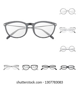 Vector illustration of glasses and frame symbol. Set of glasses and accessory vector icon for stock.