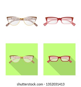 Vector illustration of glasses and frame symbol. Collection of glasses and accessory stock vector illustration.