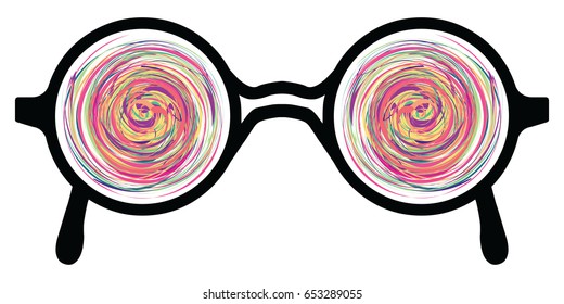 Vector Illustration Of Glasses And Hypnosis Spirals