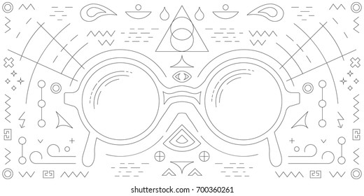 vector illustration of glasses with linear art decorative elements on white background