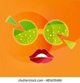 Vector illustration of the glasses and lips, art for web and print design appealing for summer and entertainment theme.