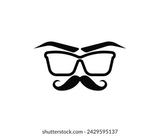 Vector illustration of glasses with mustache and eyebrows on a white background