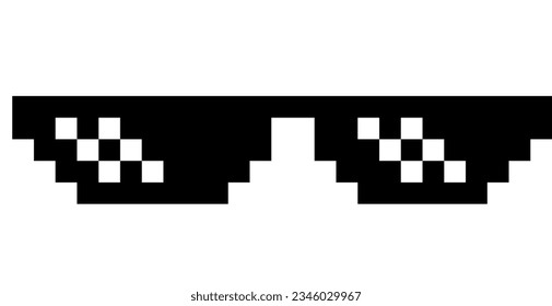 Vector illustration of glasses in pixel art style. Pixelated black sunglasses.