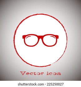  Vector illustration glasses Red round button on a gray background