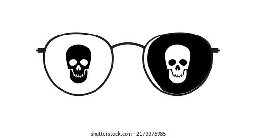 Vector illustration of glasses and a skull.