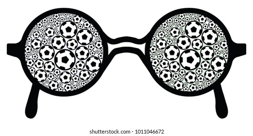 vector illustration of glasses with soccer balls reflecting in glasses for football fans accessories
