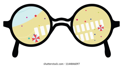 vector illustration of glasses and summer beach view for vacation theme