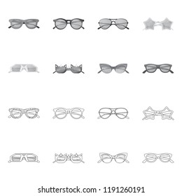 Vector illustration of glasses and sunglasses icon. Set of glasses and accessory stock symbol for web.