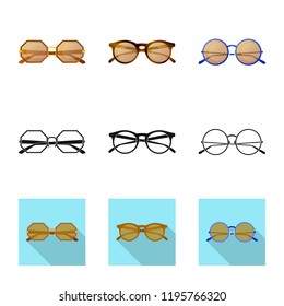 Vector illustration of glasses and sunglasses icon. Set of glasses and accessory stock vector illustration.