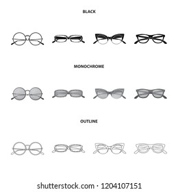 Vector illustration of glasses and sunglasses icon. Set of glasses and accessory vector icon for stock.