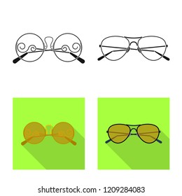 Vector illustration of glasses and sunglasses icon. Collection of glasses and accessory stock vector illustration.
