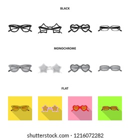 Vector illustration of glasses and sunglasses icon. Collection of glasses and accessory stock vector illustration.