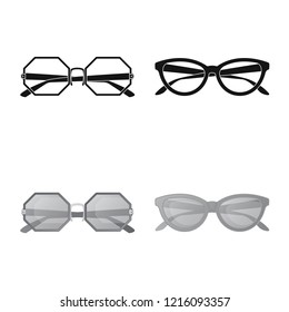 Vector illustration of glasses and sunglasses icon. Set of glasses and accessory stock symbol for web.