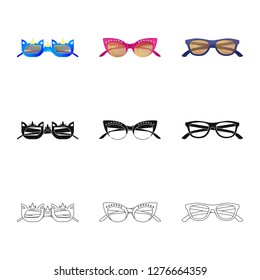 Vector illustration of glasses and sunglasses icon. Set of glasses and accessory vector icon for stock.