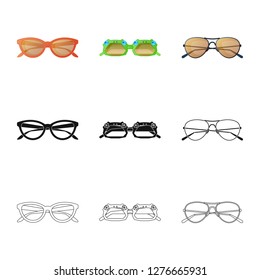 Vector illustration of glasses and sunglasses icon. Collection of glasses and accessory stock vector illustration.