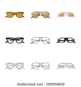 Vector illustration of glasses and sunglasses icon. Collection of glasses and accessory vector icon for stock.