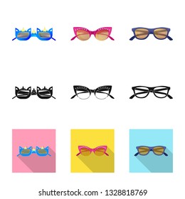 Vector illustration of glasses and sunglasses icon. Set of glasses and accessory vector icon for stock.
