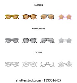 Vector illustration of glasses and sunglasses icon. Set of glasses and accessory vector icon for stock.