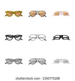Vector illustration of glasses and sunglasses icon. Collection of glasses and accessory stock vector illustration.
