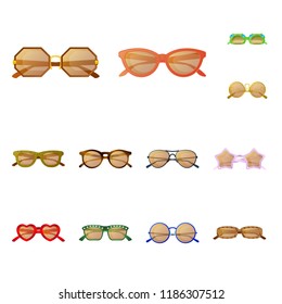 Vector illustration of glasses and sunglasses logo. Set of glasses and accessory stock symbol for web.