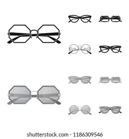 Vector illustration of glasses and sunglasses logo. Collection of glasses and accessory vector icon for stock.
