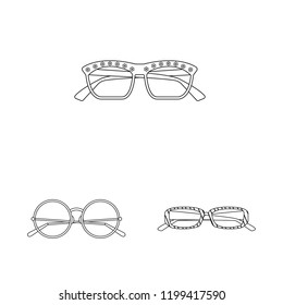 Vector illustration of glasses and sunglasses logo. Set of glasses and accessory stock symbol for web.