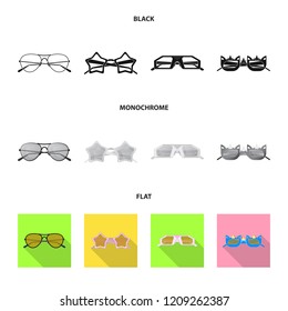 Vector illustration of glasses and sunglasses logo. Set of glasses and accessory stock symbol for web.