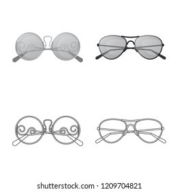 Vector illustration of glasses and sunglasses logo. Set of glasses and accessory stock symbol for web.