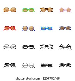 Vector illustration of glasses and sunglasses sign. Set of glasses and accessory vector icon for stock.