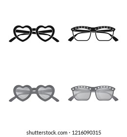 Vector illustration of glasses and sunglasses sign. Collection of glasses and accessory stock symbol for web.