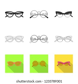 Vector illustration of glasses and sunglasses sign. Collection of glasses and accessory stock vector illustration.