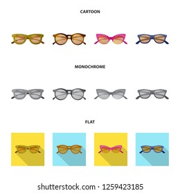 Vector illustration of glasses and sunglasses sign. Set of glasses and accessory stock symbol for web.