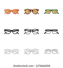 Vector illustration of glasses and sunglasses sign. Set of glasses and accessory stock symbol for web.