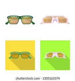 Vector illustration of glasses and sunglasses sign. Set of glasses and accessory stock symbol for web.