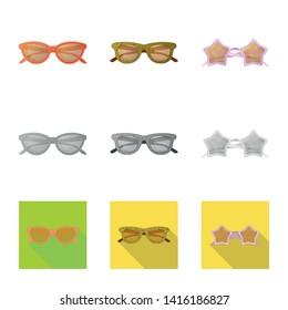 Vector illustration of glasses and sunglasses sign. Set of glasses and accessory stock symbol for web.