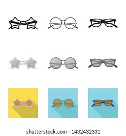 Vector illustration of glasses and sunglasses sign. Set of glasses and accessory stock vector illustration.