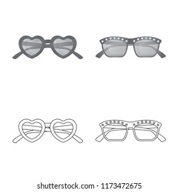 Vector illustration of glasses and sunglasses symbol. Collection of glasses and accessory vector icon for stock.