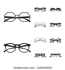 Vector illustration of glasses and sunglasses symbol. Collection of glasses and accessory stock symbol for web.