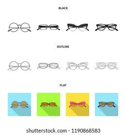 Vector illustration of glasses and sunglasses symbol. Collection of glasses and accessory stock symbol for web.