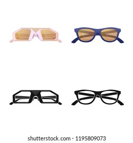Vector illustration of glasses and sunglasses symbol. Set of glasses and accessory stock vector illustration.