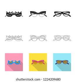 Vector illustration of glasses and sunglasses symbol. Collection of glasses and accessory stock vector illustration.