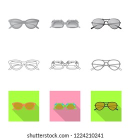 Vector illustration of glasses and sunglasses symbol. Set of glasses and accessory stock symbol for web.