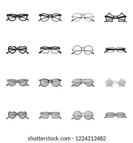 Vector illustration of glasses and sunglasses symbol. Collection of glasses and accessory stock symbol for web.