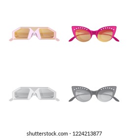 Vector illustration of glasses and sunglasses symbol. Collection of glasses and accessory stock vector illustration.