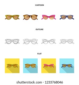 Vector illustration of glasses and sunglasses symbol. Set of glasses and accessory stock vector illustration.