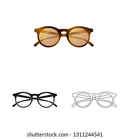 Vector illustration of glasses and sunglasses symbol. Collection of glasses and accessory stock vector illustration.