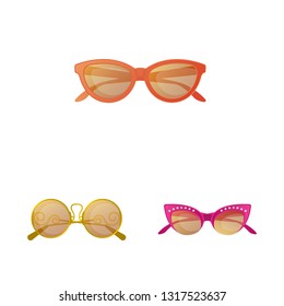 Vector illustration of glasses and sunglasses symbol. Collection of glasses and accessory stock symbol for web.