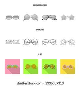 Vector illustration of glasses and sunglasses symbol. Collection of glasses and accessory stock vector illustration.